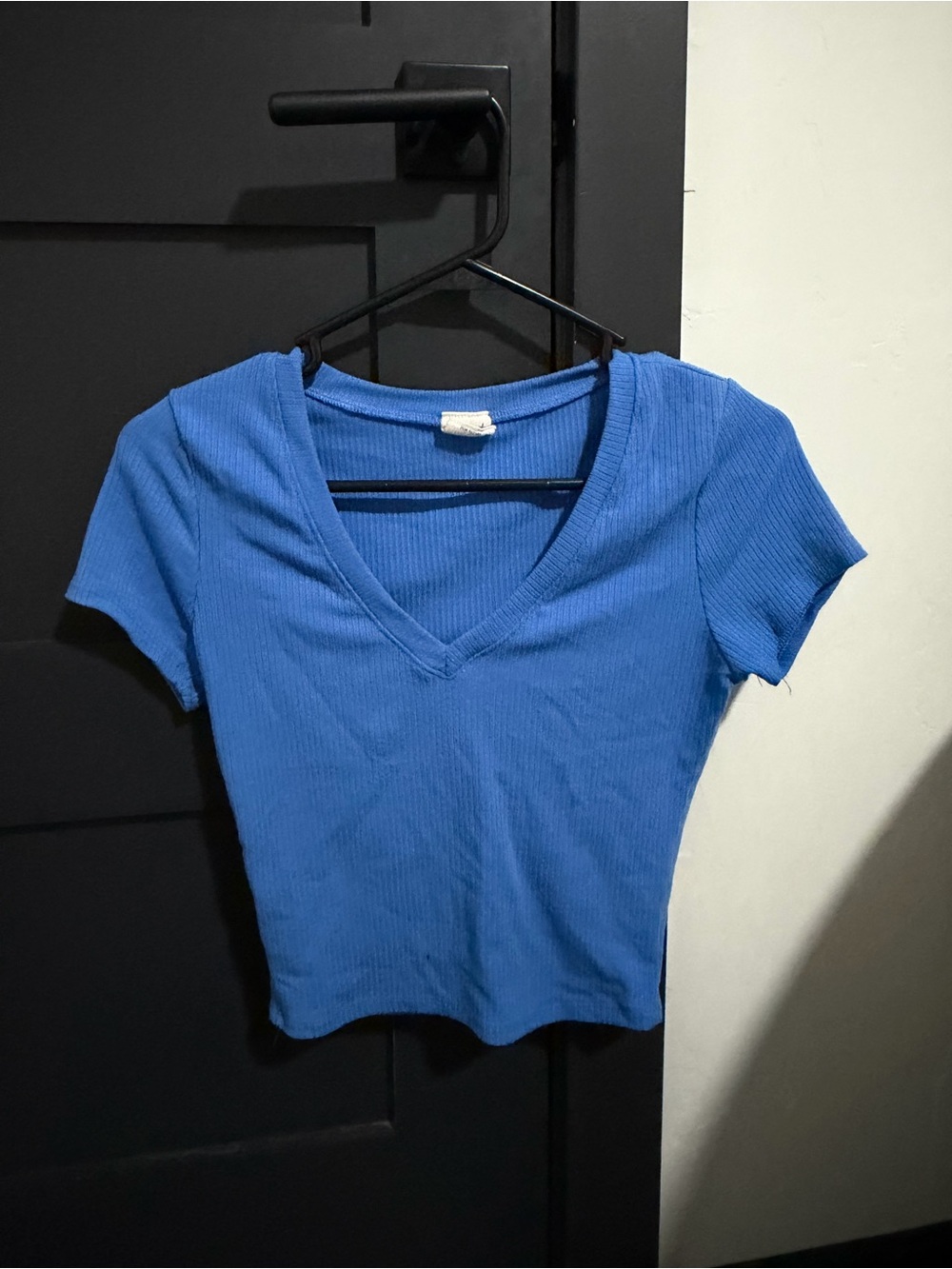 Tilly's Bright Blue Ribbed V-Neck Crop Top